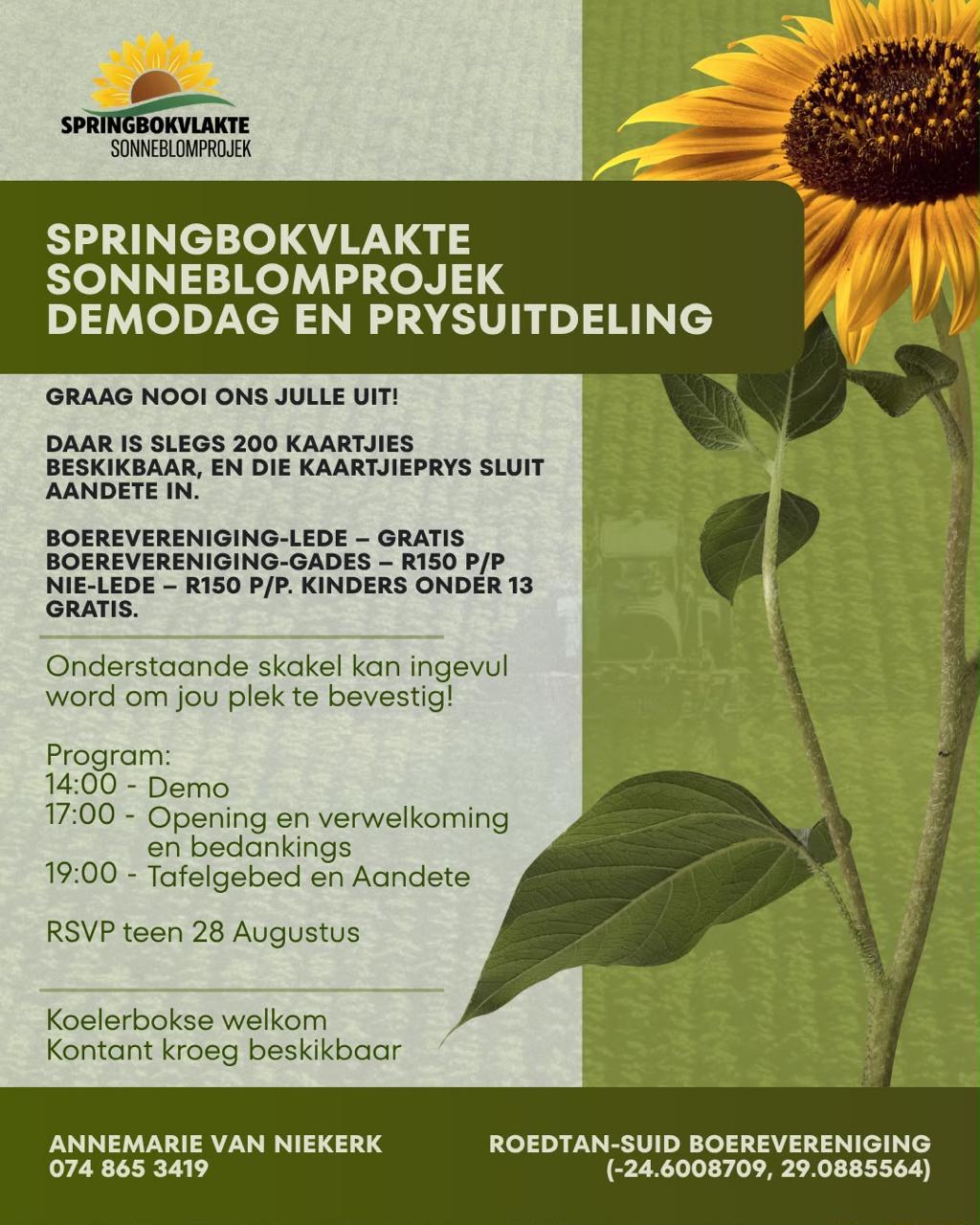 Springbokvlakte Sonneblomprojek demodag en prysuitdeling