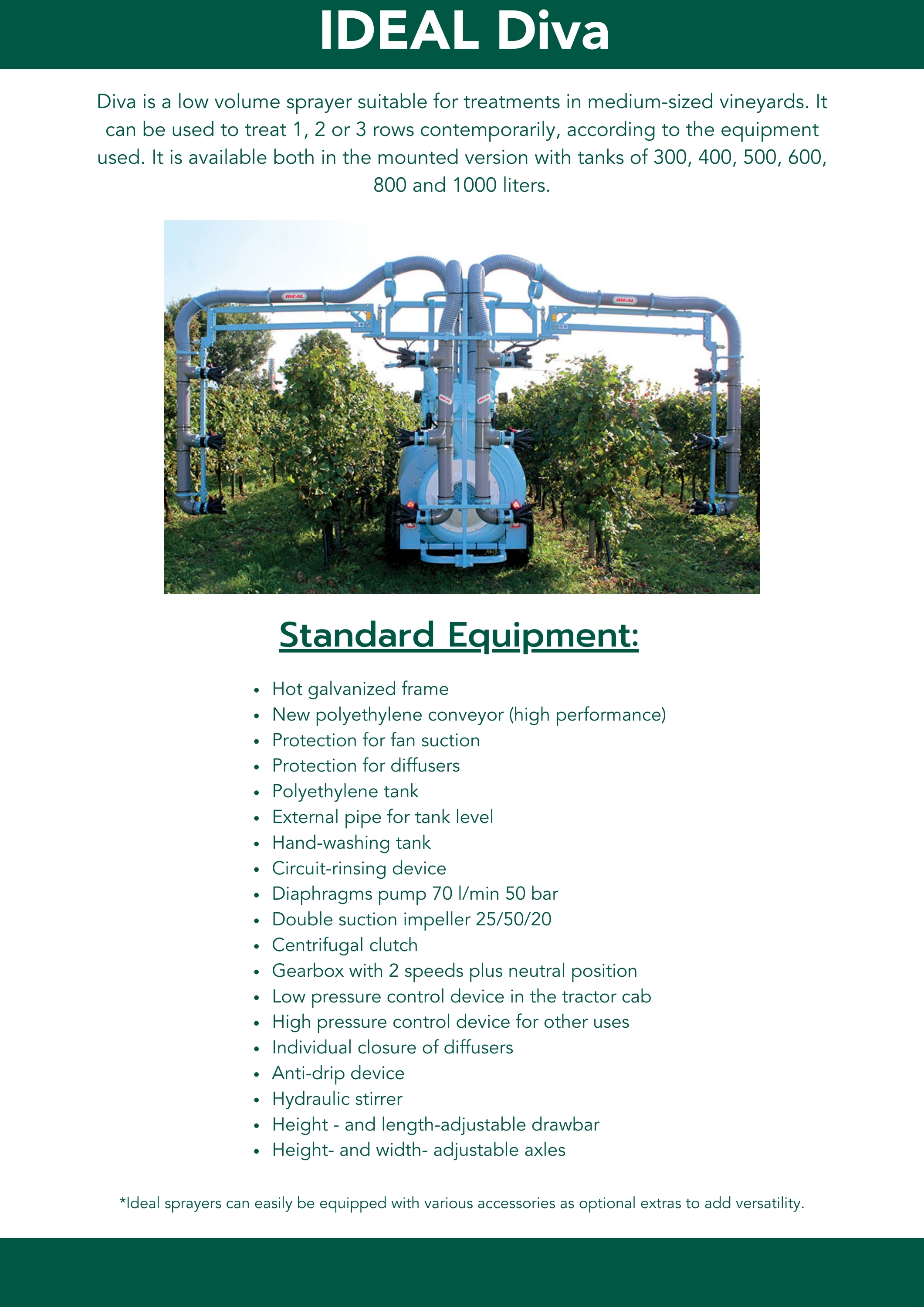 Ideal Diva agricultural sprayer
